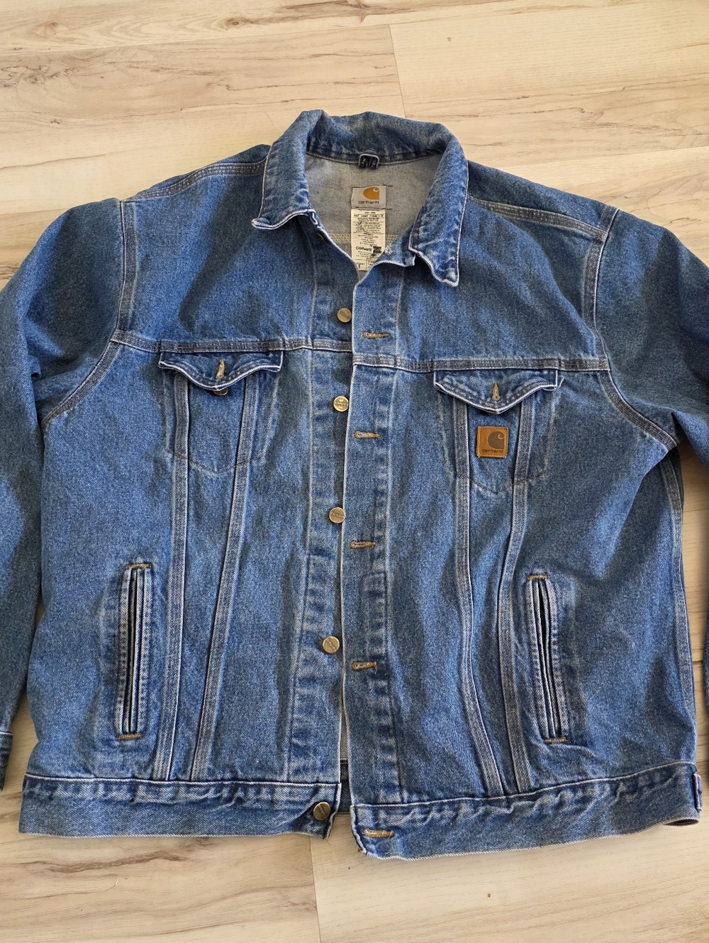 Vintage 90s Carhartt Classic Blue Denim Trucker Jacket with Chest Logo